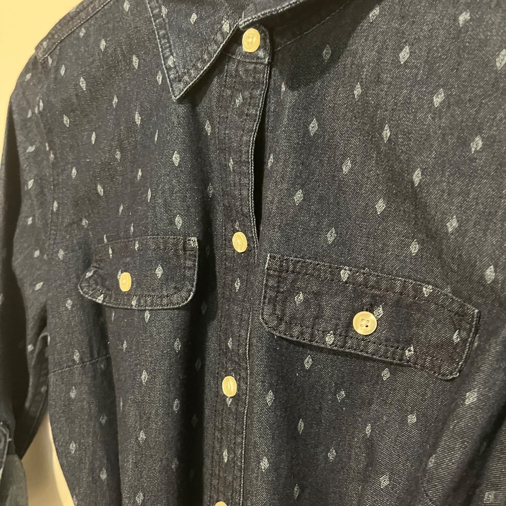 Talbots Denim Polka Dot Dress w/Belt Blue 6 Petite Office/Casual - Picture 6 of 9